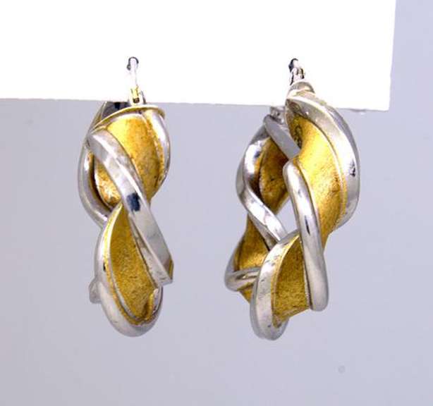 Two-Tone Twist Hoop Earrings