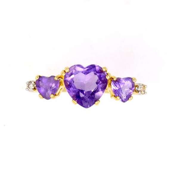 Heart Amethyst Ring with Diamond Accents, Size 5