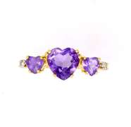 Heart Amethyst Ring with Diamond Accents, Size 5