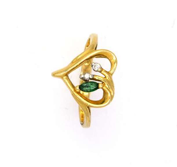 Gold Heart Ring with Emerald & Diamond Accents, Size 5.5