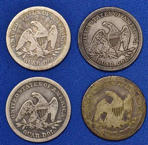 4 Pre 1858 Seated Quarters