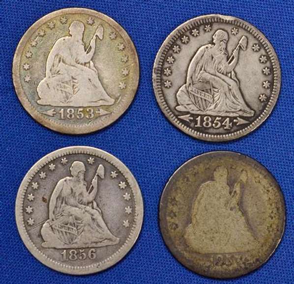 4 Pre 1858 Seated Quarters
