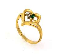 Gold Heart Ring with Emerald & Diamond Accents, Size 5.5