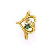 Gold Heart Ring with Emerald & Diamond Accents, Size 5.5