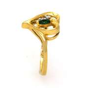 Gold Heart Ring with Emerald & Diamond Accents, Size 5.5