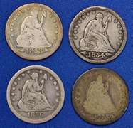 4 Pre 1858 Seated Quarters