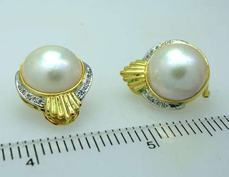 Mabe Pearl Earrings with Diamond Accents in 14kt Gold