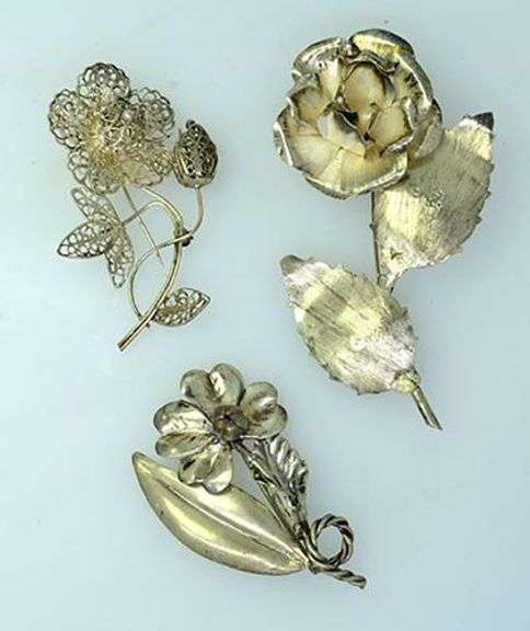 Estate Lot of Sterling Flower Pins