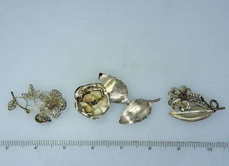 Estate Lot of Sterling Flower Pins