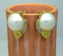 Mabe Pearl Earrings with Diamond Accents in 14kt Gold