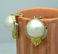 Mabe Pearl Earrings with Diamond Accents in 14kt Gold