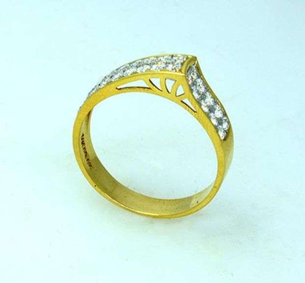 Gold Ladies Wave Motif 2 Row CZ Ring, Size 9.75