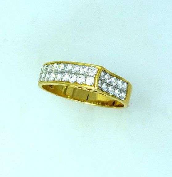 Gold Ladies Wave Motif 2 Row CZ Ring, Size 9.75