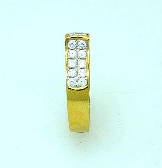 Gold Ladies Wave Motif 2 Row CZ Ring, Size 9.75