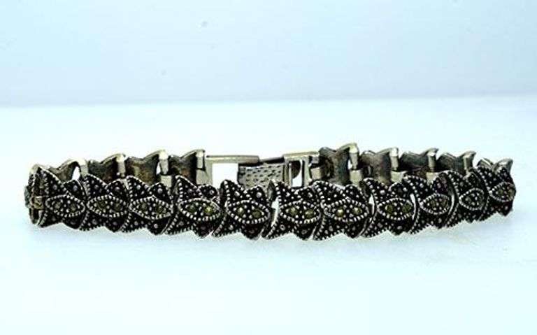 Sterling & Marcasite Vintage Sterling Bracelet, 7.5 In