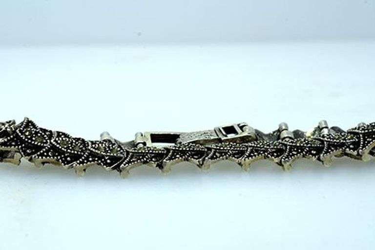 Sterling & Marcasite Vintage Sterling Bracelet, 7.5 In