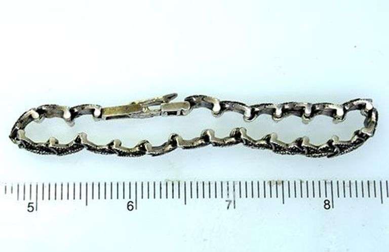 Sterling & Marcasite Vintage Sterling Bracelet, 7.5 In