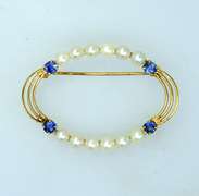 Natural Pearl and Sapphire Pin in 14KT Gold