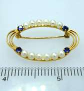 Natural Pearl and Sapphire Pin in 14KT Gold