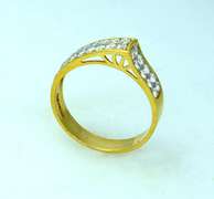 Gold Ladies Wave Motif 2 Row CZ Ring, Size 9.75