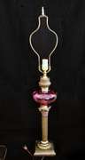 Antique 3 Way Electrified Column Cranberry Glass Lamp