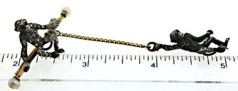 Very Cute Gemstone Monkey Brooch