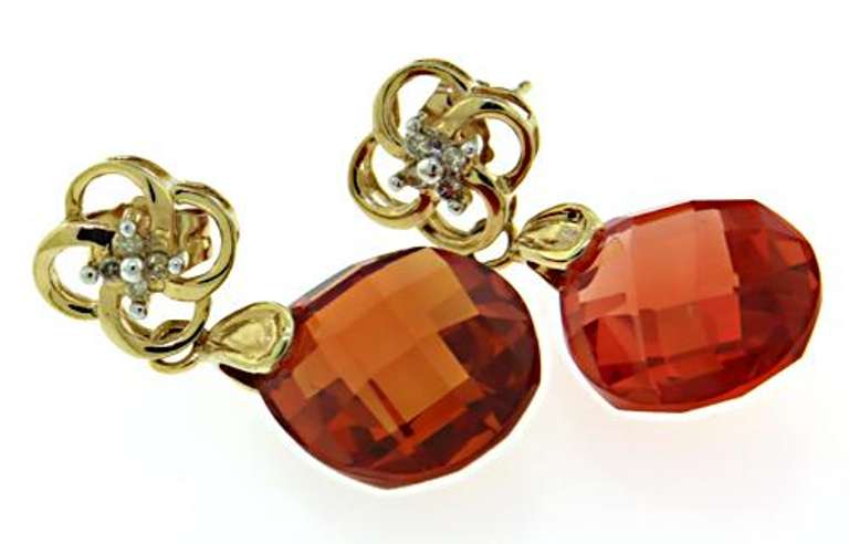 10KT Yellow Gold Orange CZ & Diamond Earrings & Necklace Set