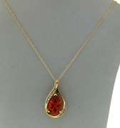 10KT Yellow Gold Orange CZ & Diamond Earrings & Necklace Set