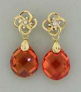 10KT Yellow Gold Orange CZ & Diamond Earrings & Necklace Set