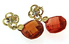 10KT Yellow Gold Orange CZ & Diamond Earrings & Necklace Set