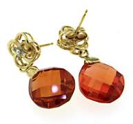 10KT Yellow Gold Orange CZ & Diamond Earrings & Necklace Set