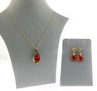 10KT Yellow Gold Orange CZ & Diamond Earrings & Necklace Set