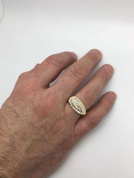 14K Yellow Gold Unique Mens Diamond Ring, 1.28ctw