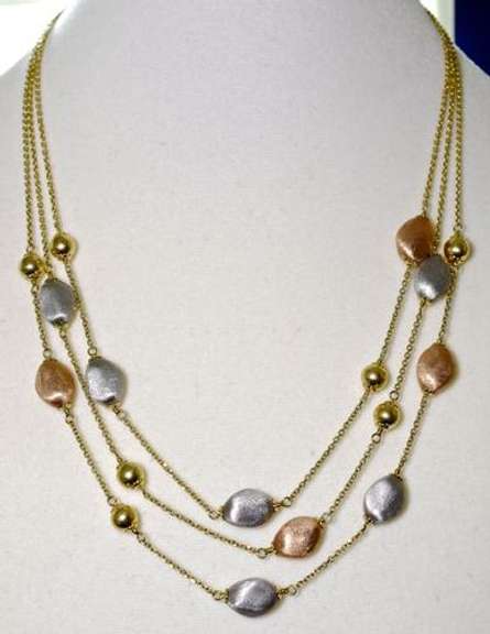 Beautifully Designed 14K Triple Strand Bead-Accented Necklace