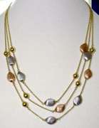 Beautifully Designed 14K Triple Strand Bead-Accented Necklace