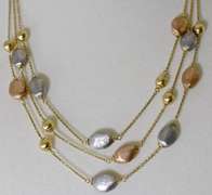 Beautifully Designed 14K Triple Strand Bead-Accented Necklace