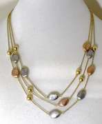 Beautifully Designed 14K Triple Strand Bead-Accented Necklace