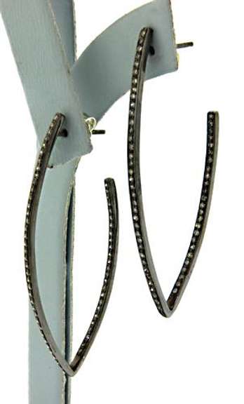 Trendy In & Out Diamond "V" Hoops in Oxidized Silver