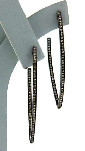 Trendy In & Out Diamond "V" Hoops in Oxidized Silver