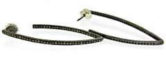 Trendy In & Out Diamond "V" Hoops in Oxidized Silver