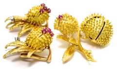 Fantastic 18K Thistle Brooch and Earrings Set