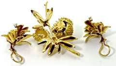 Fantastic 18K Thistle Brooch and Earrings Set