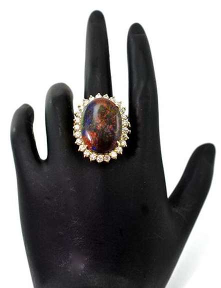 Impressive 14K Vibrant Black Opal Ring
