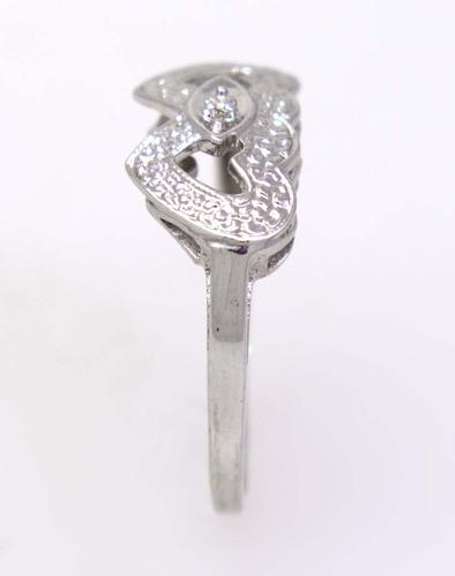 Double Heart Motif Ring in White Gold, Size 6.5