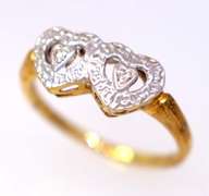 Double Heart Motif Diamond Ring in Gold, Size 6