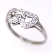 Double Heart Motif Ring in White Gold, Size 6.5