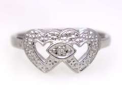 Double Heart Motif Ring in White Gold, Size 6.5