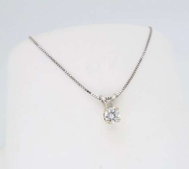 14K White Gold Solitaire Diamond Necklace
