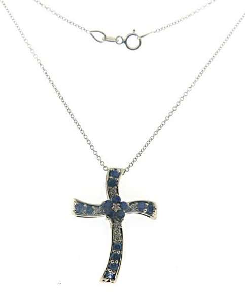 Gorgeous Sapphire and Diamond Cross Necklace