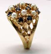 Vintage Pearl & Sapphire Ring 14KT Gold